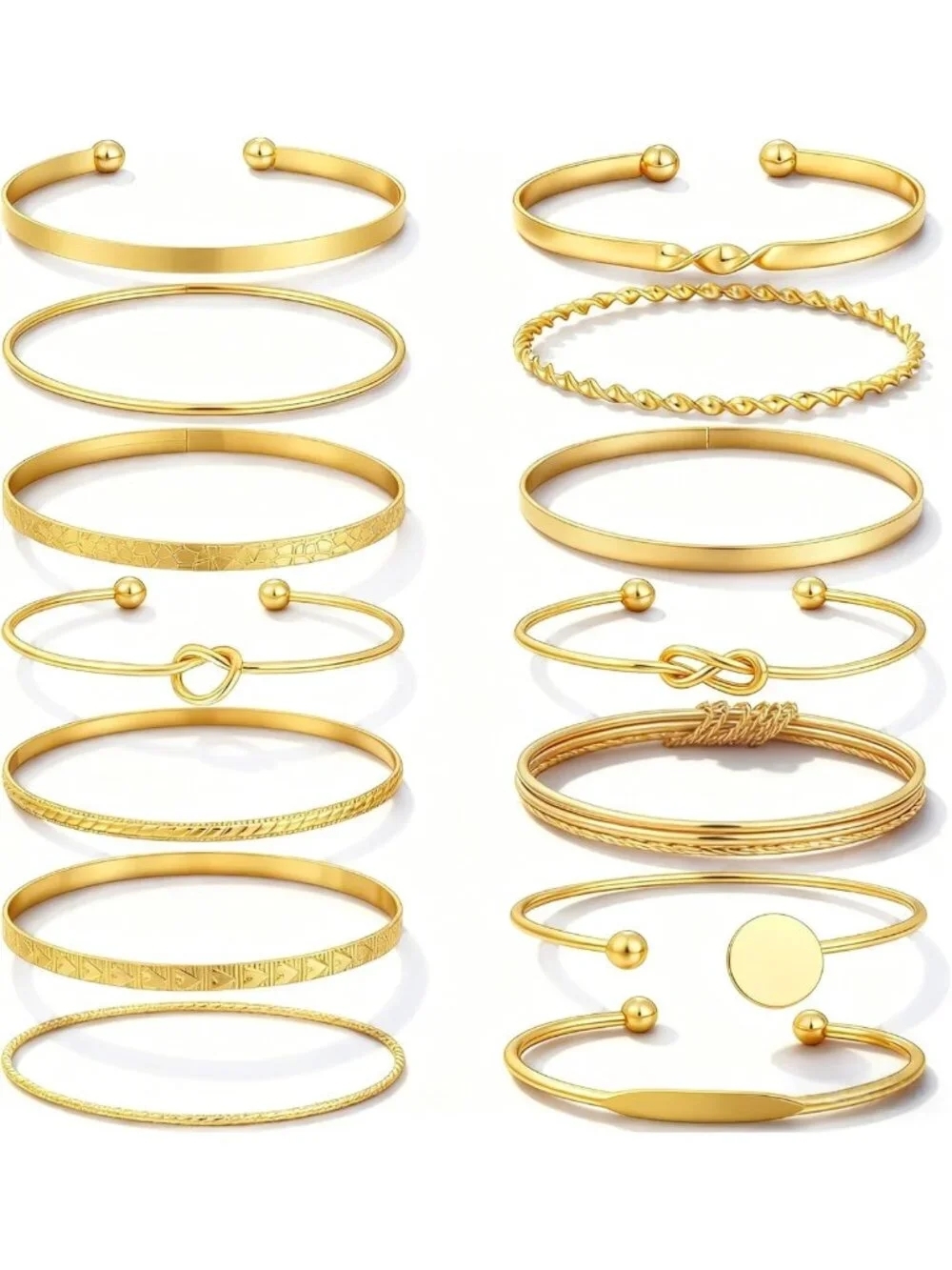 14-Piece Gold Bangle Bracelet Set for Women, Stackable Textured Boho Jewelry
